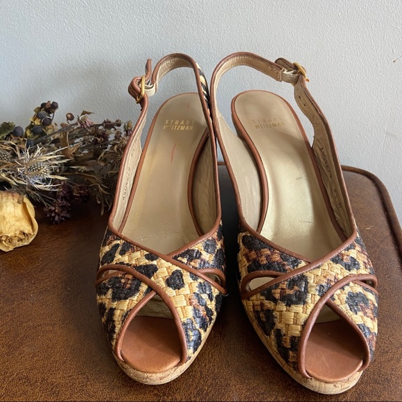 Stuart Weitzman • Leopard Print Raffia Wedges - Picture 2 of 8